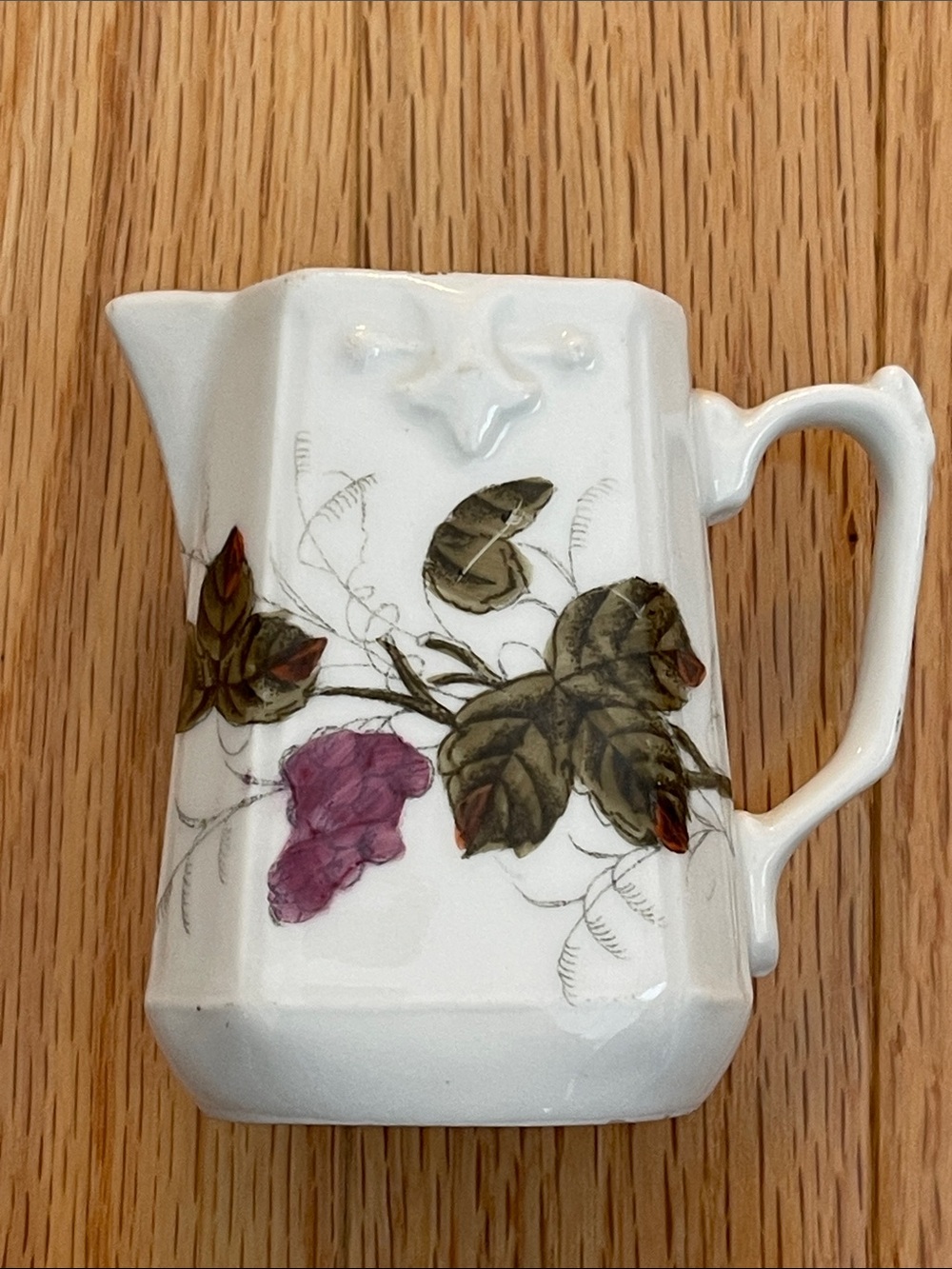 Petite White Porcelain Creamer with Pink and Green Floral Motif Tea Accessory